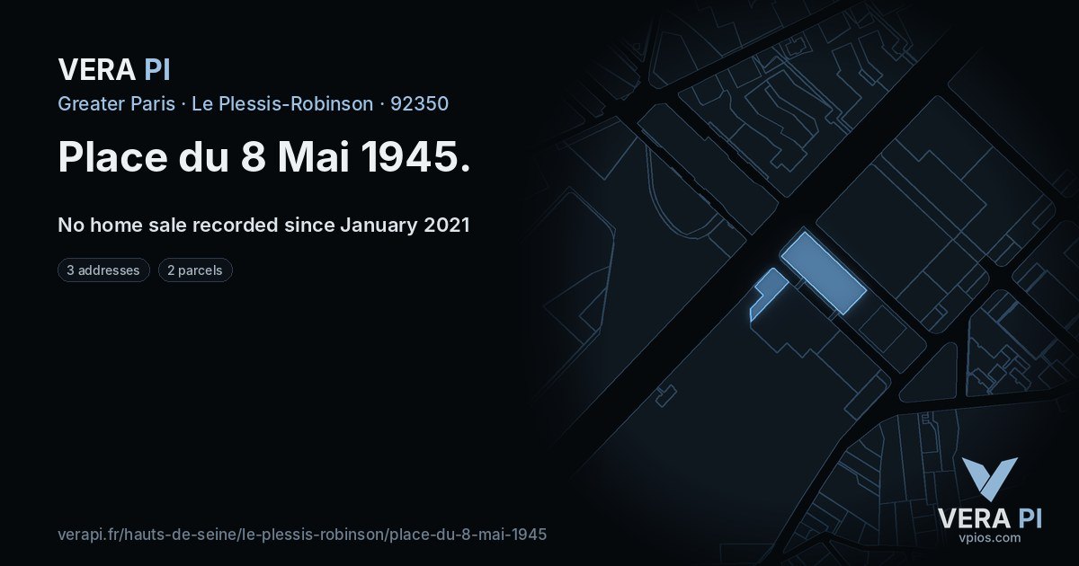 Place du 8 Mai 1945, Le Plessis-Robinson at night – every parcel coloured by the prices around it, the street's own parcels lit