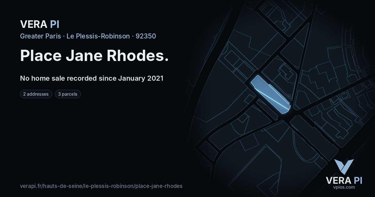 Place Jane Rhodes, Le Plessis-Robinson at night – every parcel coloured by the prices around it, the street's own parcels lit