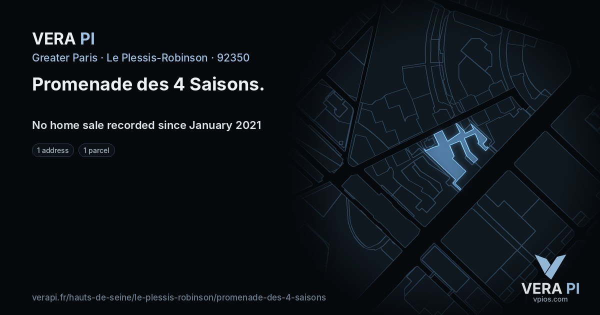 Promenade des 4 Saisons, Le Plessis-Robinson at night – every parcel coloured by the prices around it, the street's own parcels lit