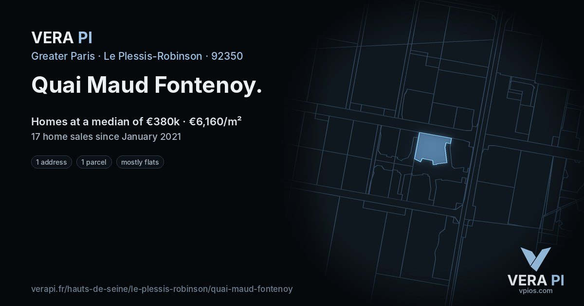 Quai Maud Fontenoy, Le Plessis-Robinson at night – every parcel coloured by the prices around it, the street's own parcels lit