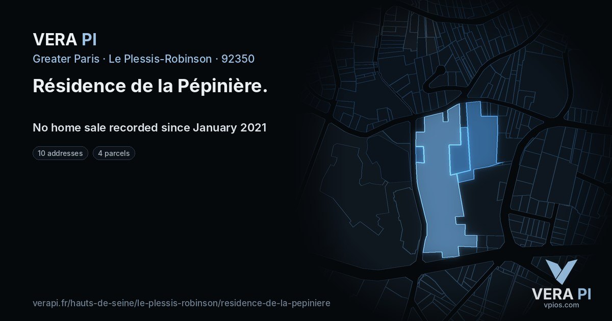 Résidence de la Pépinière, Le Plessis-Robinson at night – every parcel coloured by the prices around it, the street's own parcels lit