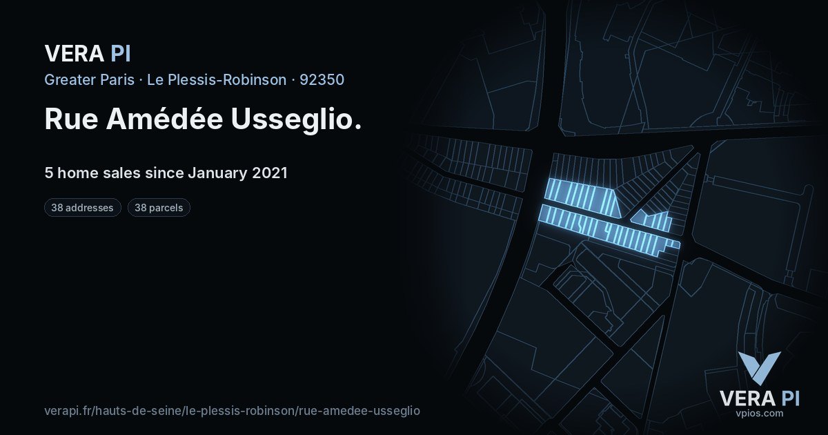 Rue Amédée Usseglio, Le Plessis-Robinson at night – every parcel coloured by the prices around it, the street's own parcels lit