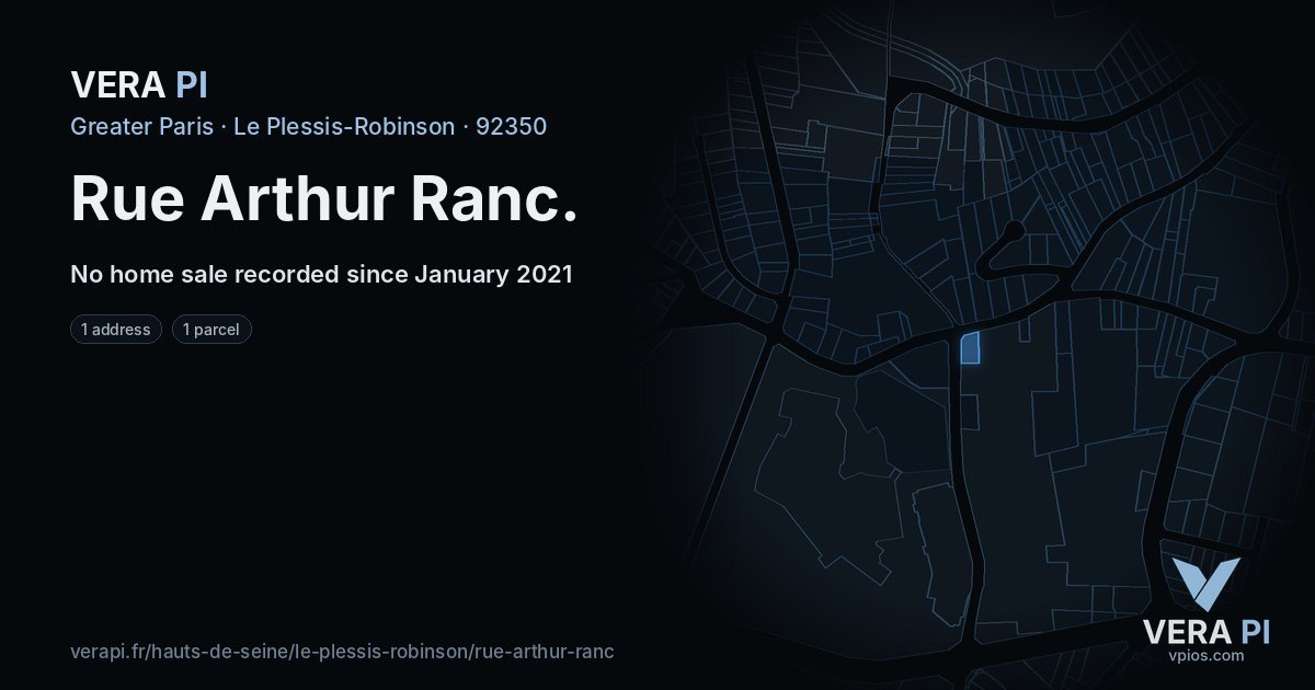 Rue Arthur Ranc, Le Plessis-Robinson at night – every parcel coloured by the prices around it, the street's own parcels lit