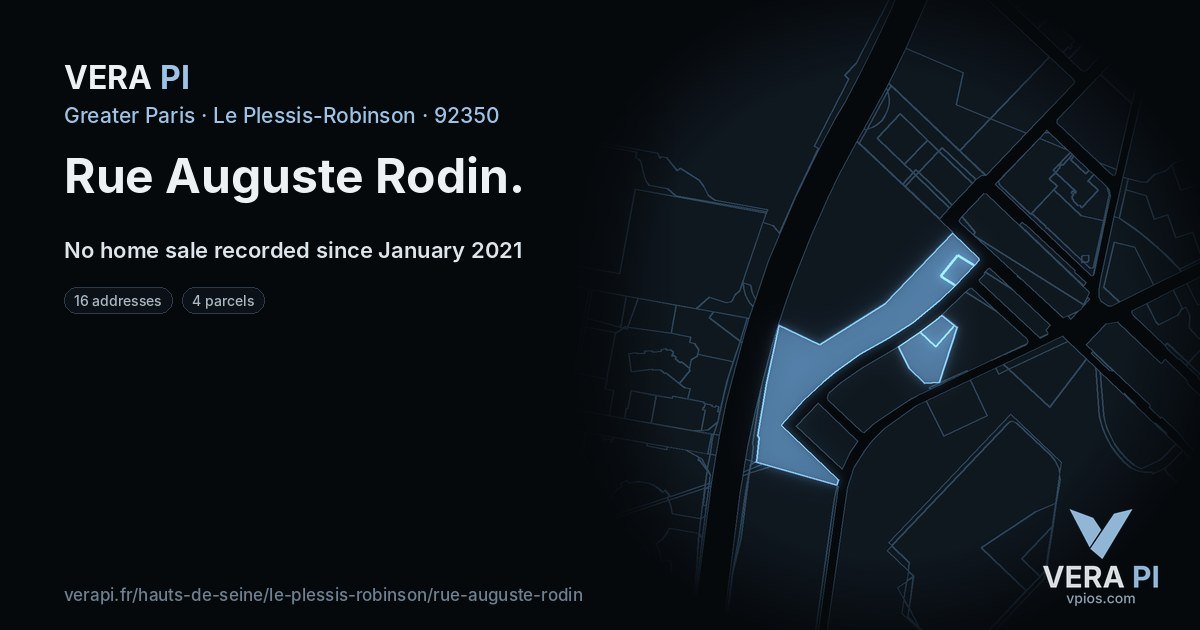 Rue Auguste Rodin, Le Plessis-Robinson at night – every parcel coloured by the prices around it, the street's own parcels lit