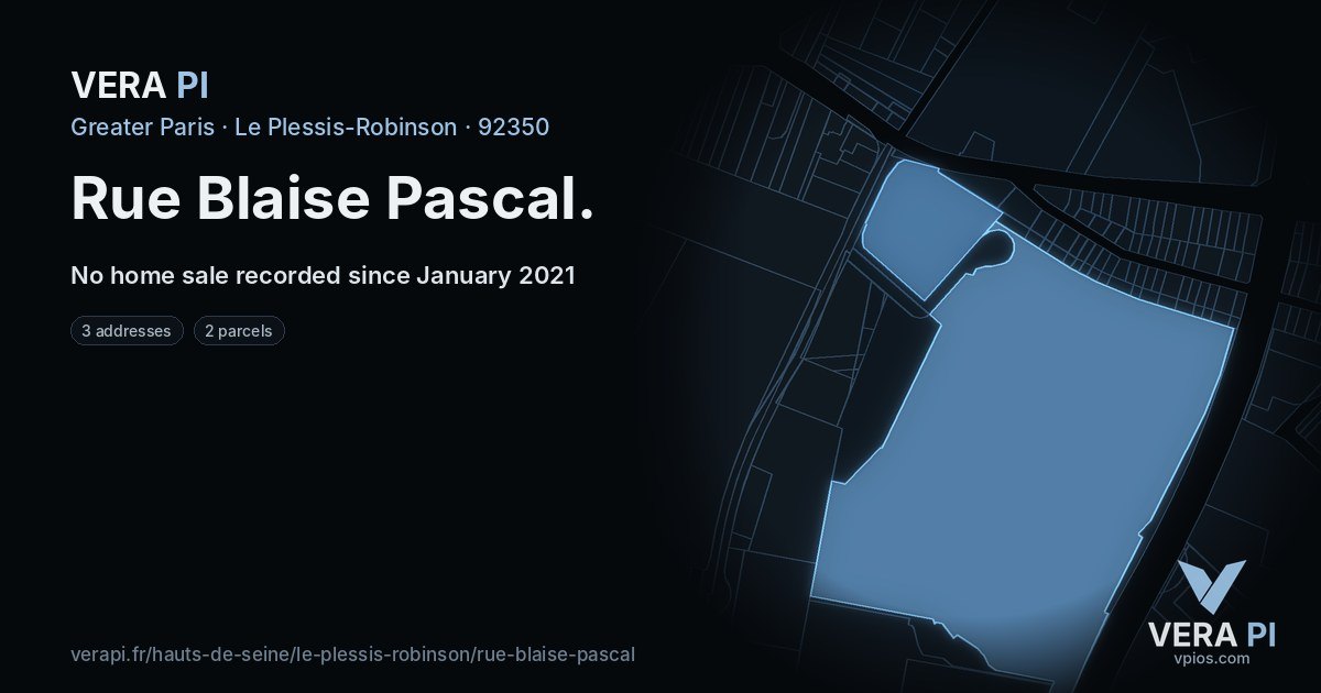 Rue Blaise Pascal, Le Plessis-Robinson at night – every parcel coloured by the prices around it, the street's own parcels lit