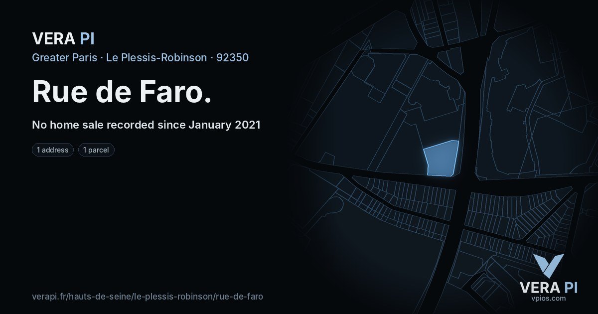 Rue de Faro, Le Plessis-Robinson at night – every parcel coloured by the prices around it, the street's own parcels lit