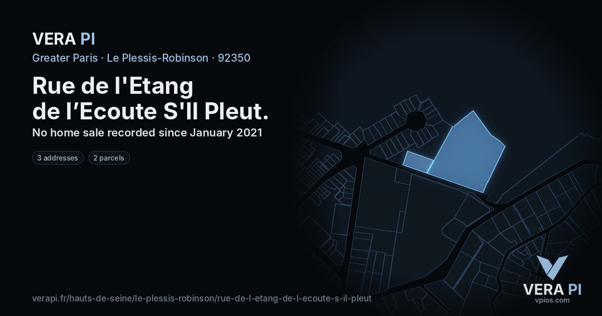Rue de l'Etang de l’Ecoute S'Il Pleut, Le Plessis-Robinson at night – every parcel coloured by the prices around it, the street's own parcels lit