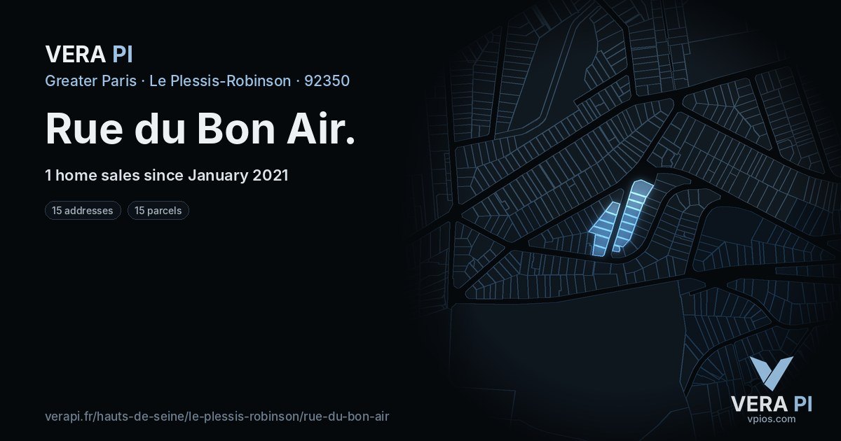 Rue du Bon Air, Le Plessis-Robinson at night – every parcel coloured by the prices around it, the street's own parcels lit