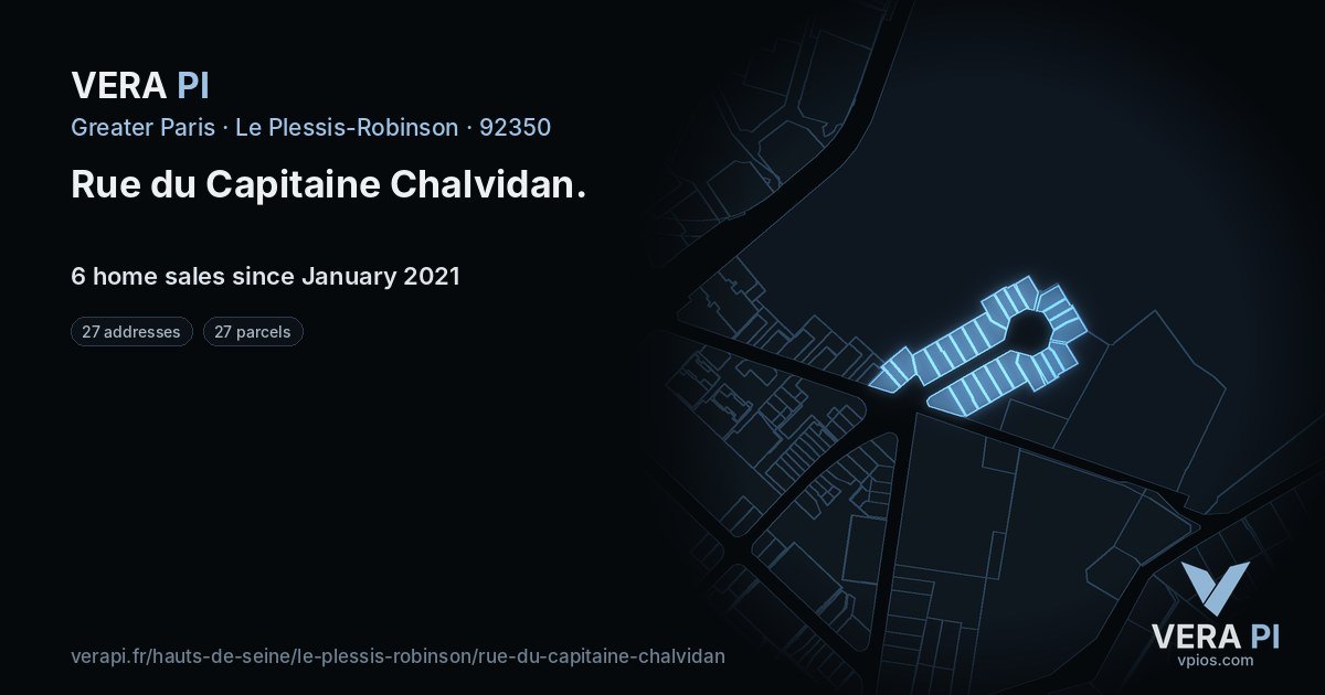Rue du Capitaine Chalvidan, Le Plessis-Robinson at night – every parcel coloured by the prices around it, the street's own parcels lit