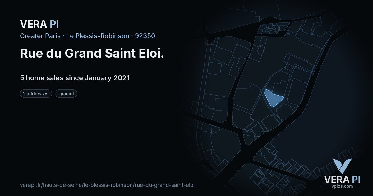 Rue du Grand Saint Eloi, Le Plessis-Robinson at night – every parcel coloured by the prices around it, the street's own parcels lit