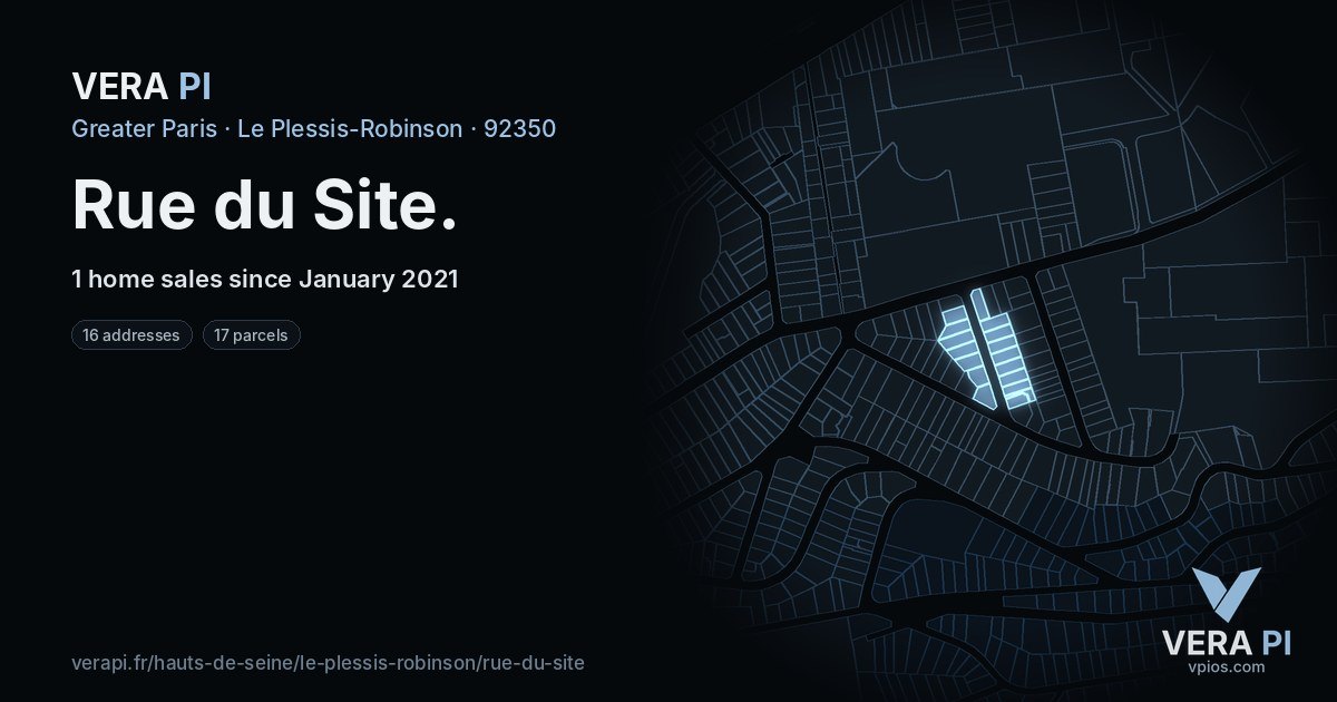 Rue du Site, Le Plessis-Robinson at night – every parcel coloured by the prices around it, the street's own parcels lit