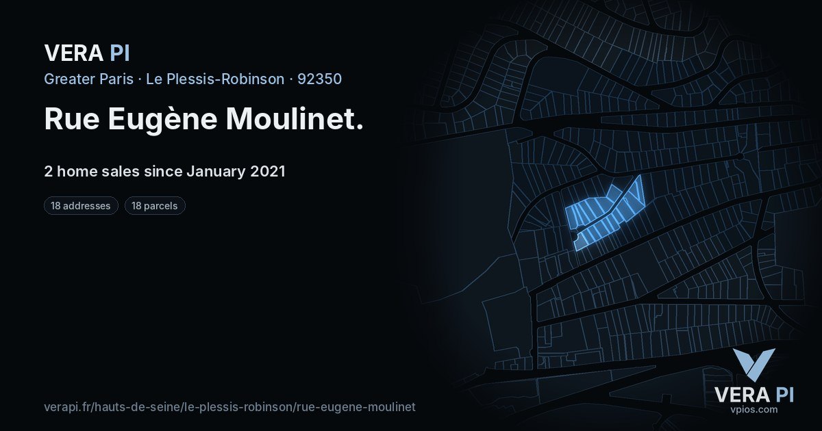 Rue Eugène Moulinet, Le Plessis-Robinson at night – every parcel coloured by the prices around it, the street's own parcels lit