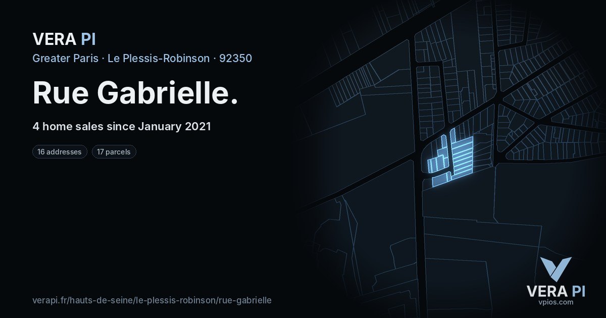 Rue Gabrielle, Le Plessis-Robinson at night – every parcel coloured by the prices around it, the street's own parcels lit