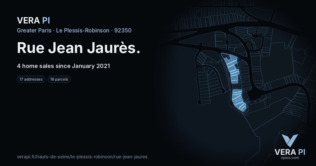 Rue Jean Jaurès, Le Plessis-Robinson at night – every parcel coloured by the prices around it, the street's own parcels lit
