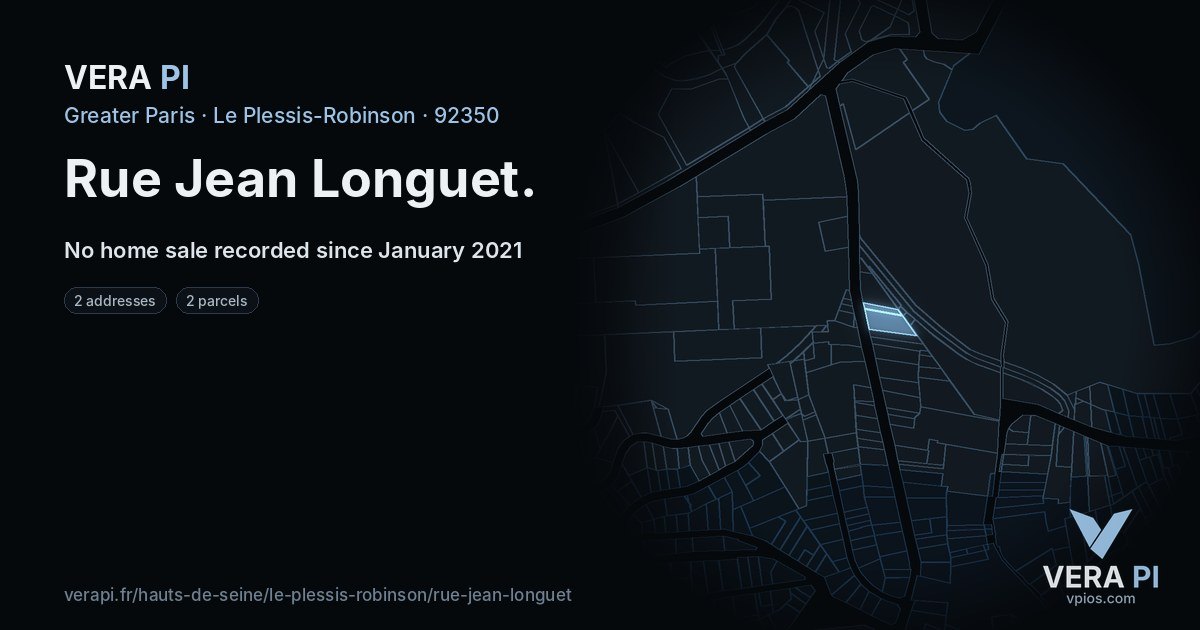 Rue Jean Longuet, Le Plessis-Robinson at night – every parcel coloured by the prices around it, the street's own parcels lit