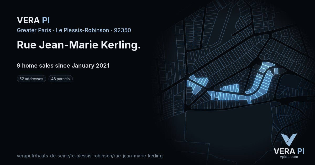 Rue Jean-Marie Kerling, Le Plessis-Robinson at night – every parcel coloured by the prices around it, the street's own parcels lit