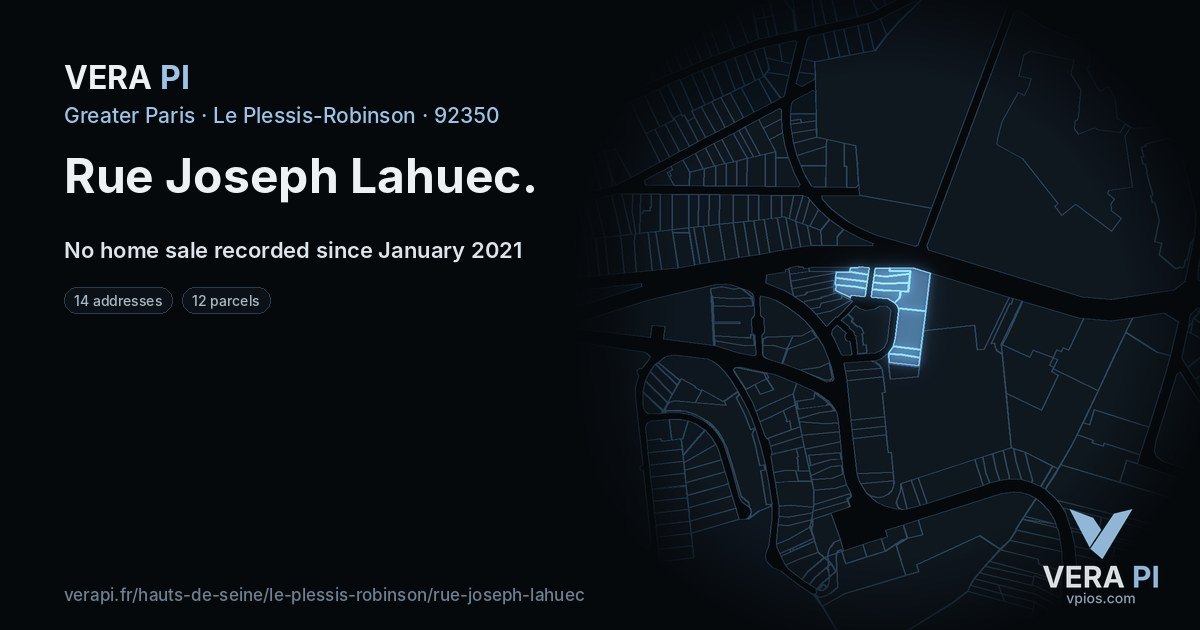 Rue Joseph Lahuec, Le Plessis-Robinson at night – every parcel coloured by the prices around it, the street's own parcels lit