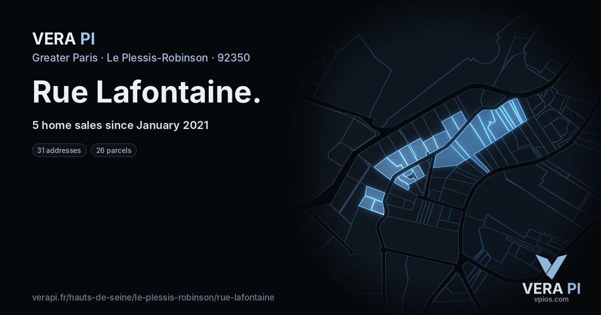 Rue Lafontaine, Le Plessis-Robinson at night – every parcel coloured by the prices around it, the street's own parcels lit