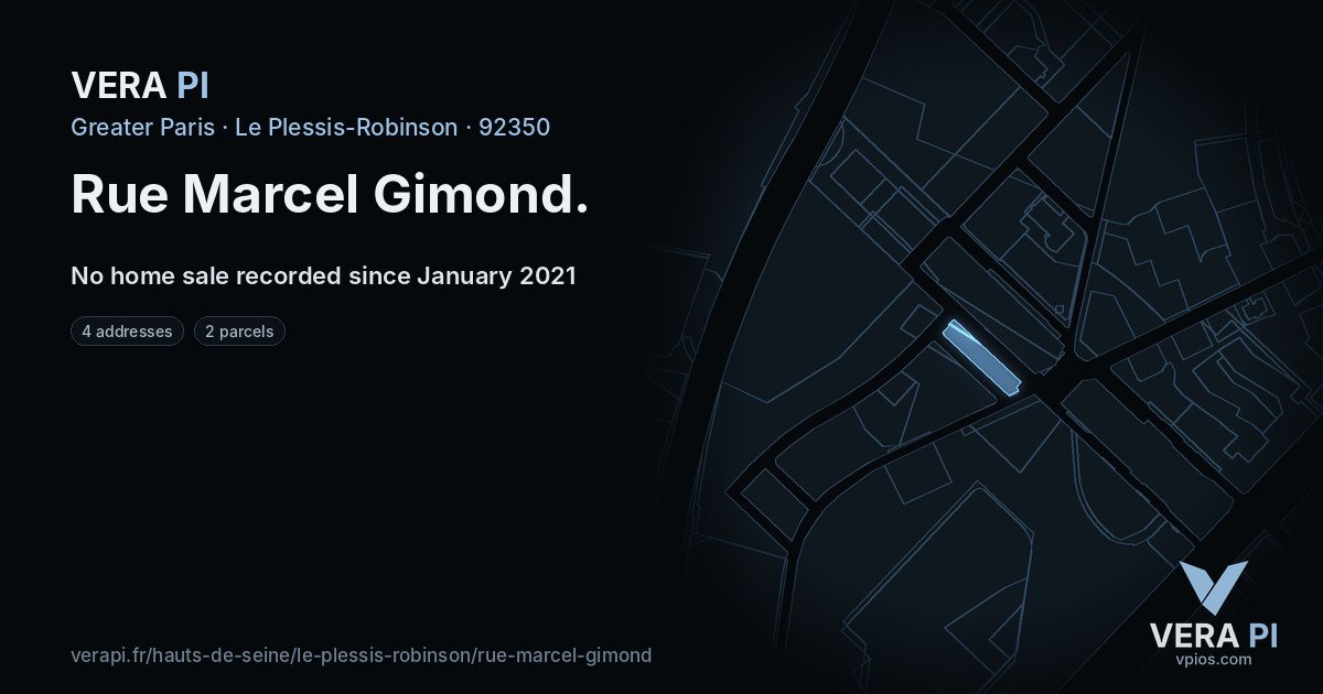 Rue Marcel Gimond, Le Plessis-Robinson at night – every parcel coloured by the prices around it, the street's own parcels lit