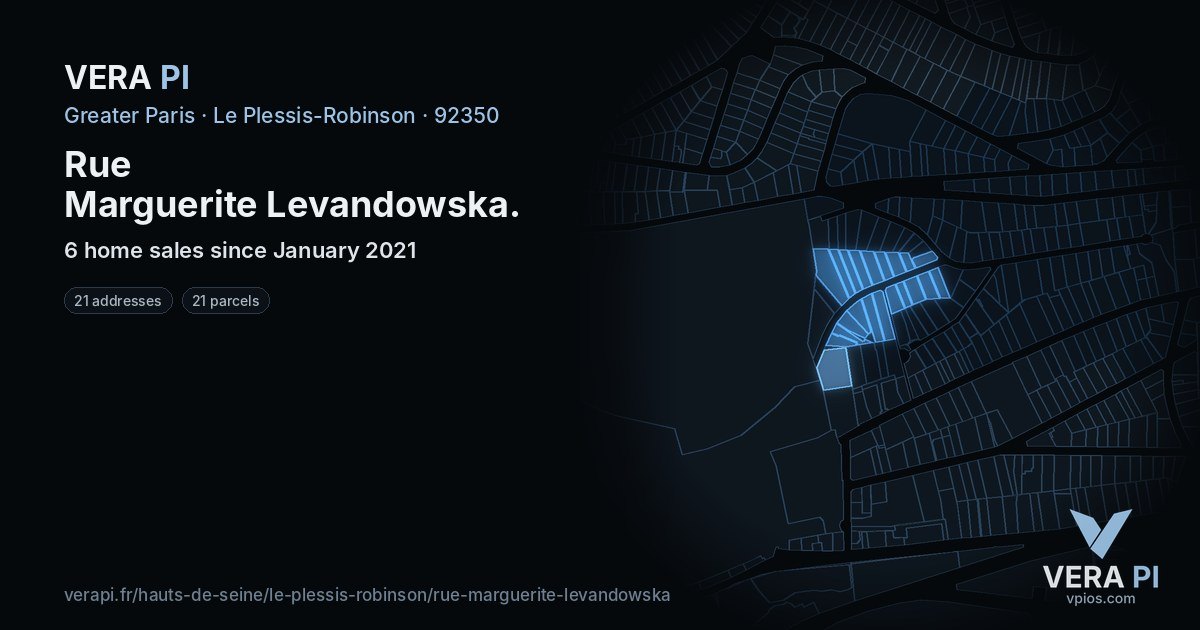Rue Marguerite Levandowska, Le Plessis-Robinson at night – every parcel coloured by the prices around it, the street's own parcels lit