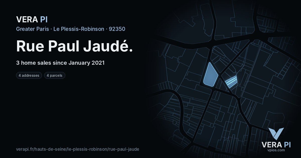 Rue Paul Jaudé, Le Plessis-Robinson at night – every parcel coloured by the prices around it, the street's own parcels lit