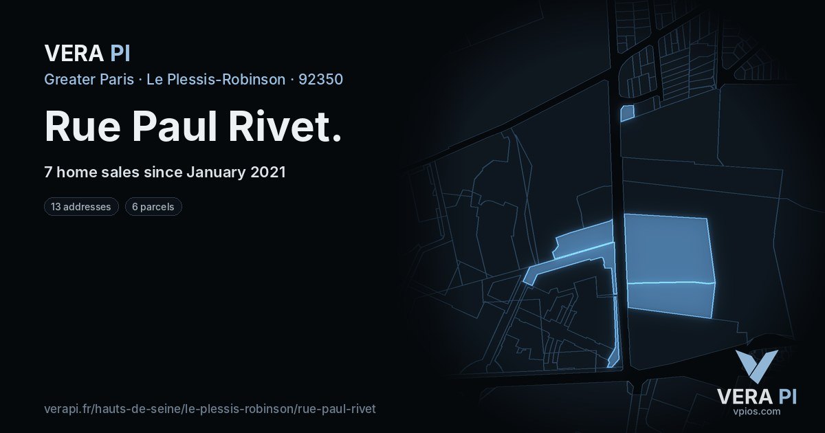 Rue Paul Rivet, Le Plessis-Robinson at night – every parcel coloured by the prices around it, the street's own parcels lit