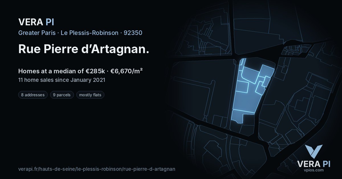 Rue Pierre d’Artagnan, Le Plessis-Robinson at night – every parcel coloured by the prices around it, the street's own parcels lit