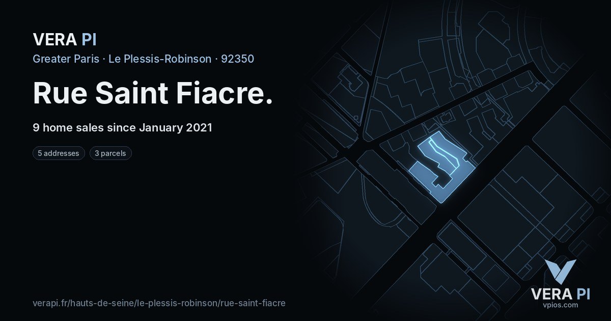 Rue Saint Fiacre, Le Plessis-Robinson at night – every parcel coloured by the prices around it, the street's own parcels lit