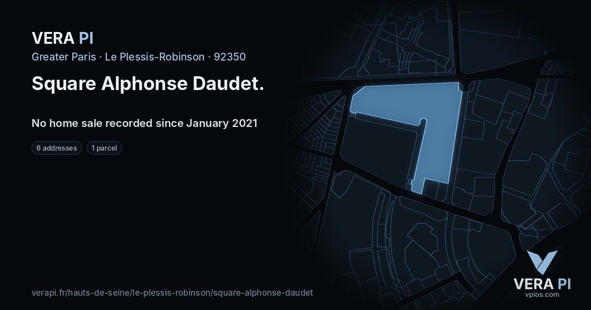Square Alphonse Daudet, Le Plessis-Robinson at night – every parcel coloured by the prices around it, the street's own parcels lit