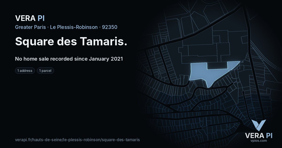 Square des Tamaris, Le Plessis-Robinson at night – every parcel coloured by the prices around it, the street's own parcels lit