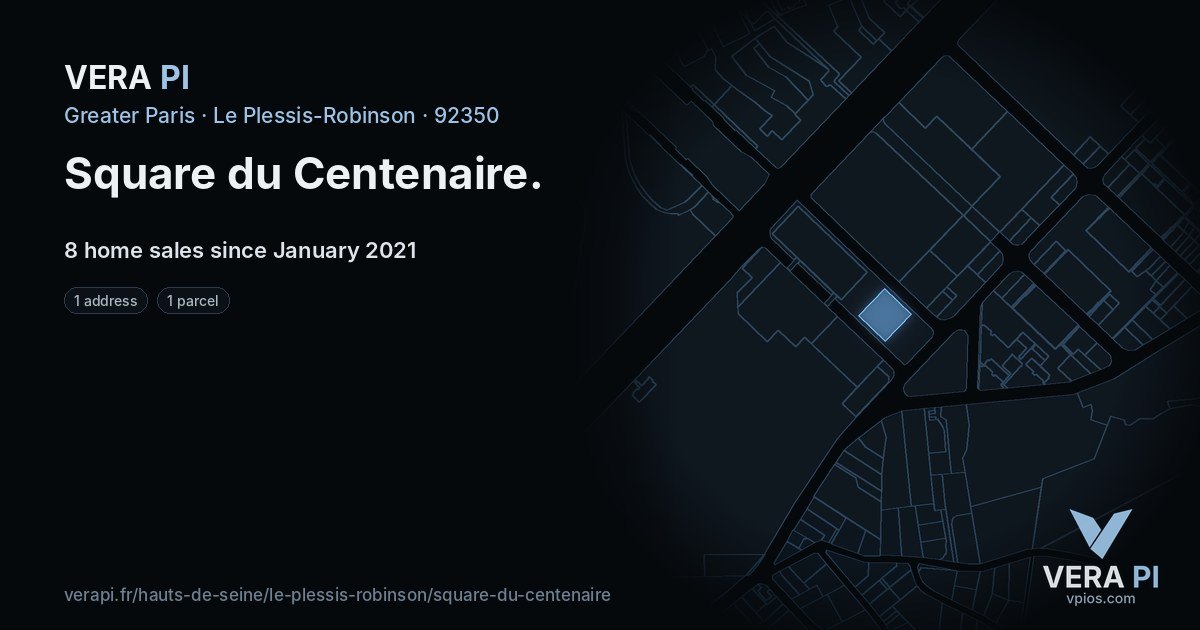 Square du Centenaire, Le Plessis-Robinson at night – every parcel coloured by the prices around it, the street's own parcels lit