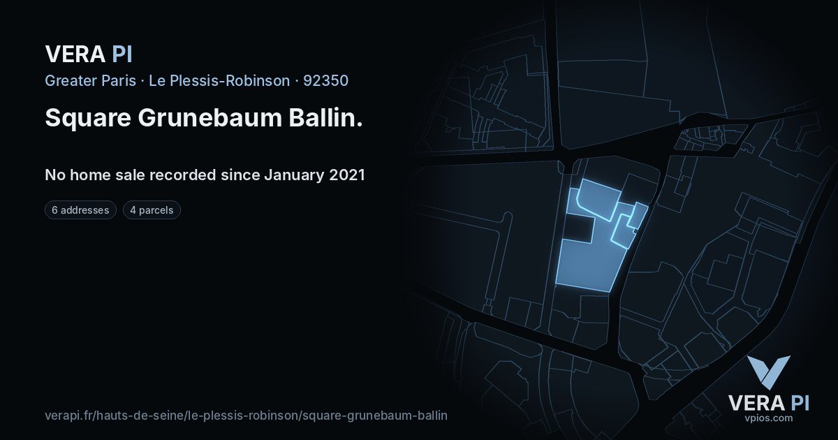Square Grunebaum Ballin, Le Plessis-Robinson at night – every parcel coloured by the prices around it, the street's own parcels lit