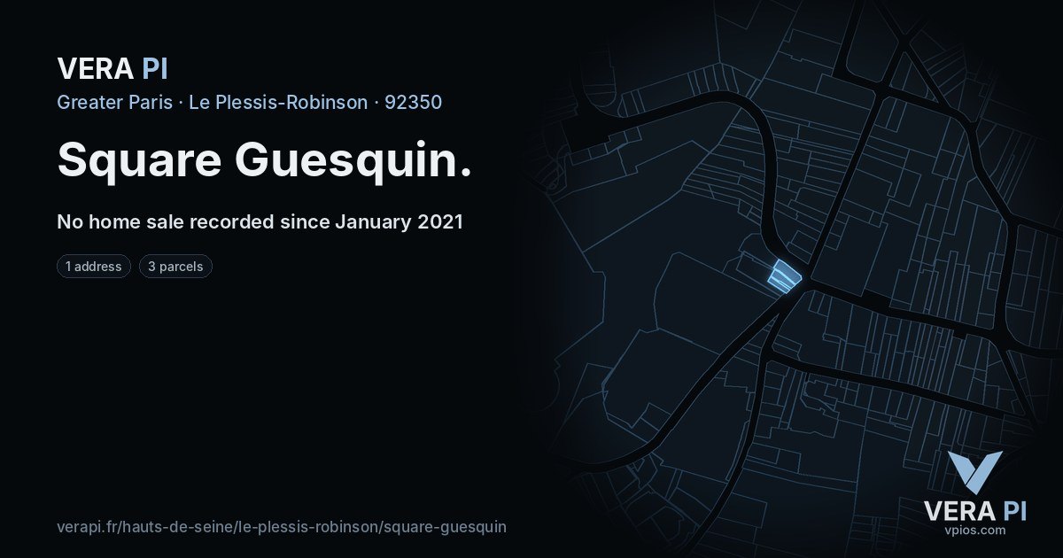 Square Guesquin, Le Plessis-Robinson at night – every parcel coloured by the prices around it, the street's own parcels lit