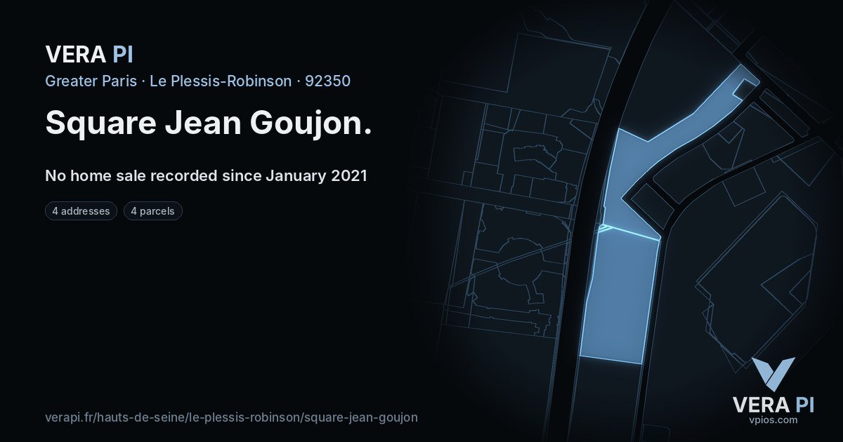 Square Jean Goujon, Le Plessis-Robinson at night – every parcel coloured by the prices around it, the street's own parcels lit