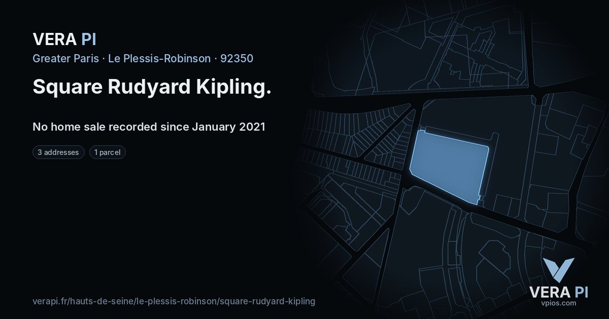Square Rudyard Kipling, Le Plessis-Robinson at night – every parcel coloured by the prices around it, the street's own parcels lit