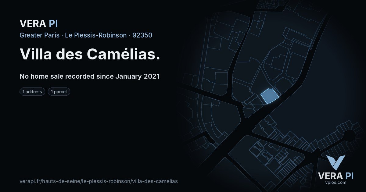 Villa des Camélias, Le Plessis-Robinson at night – every parcel coloured by the prices around it, the street's own parcels lit