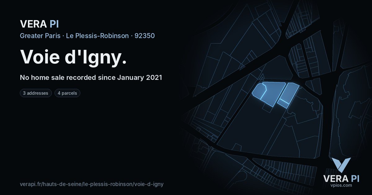Voie d'Igny, Le Plessis-Robinson at night – every parcel coloured by the prices around it, the street's own parcels lit
