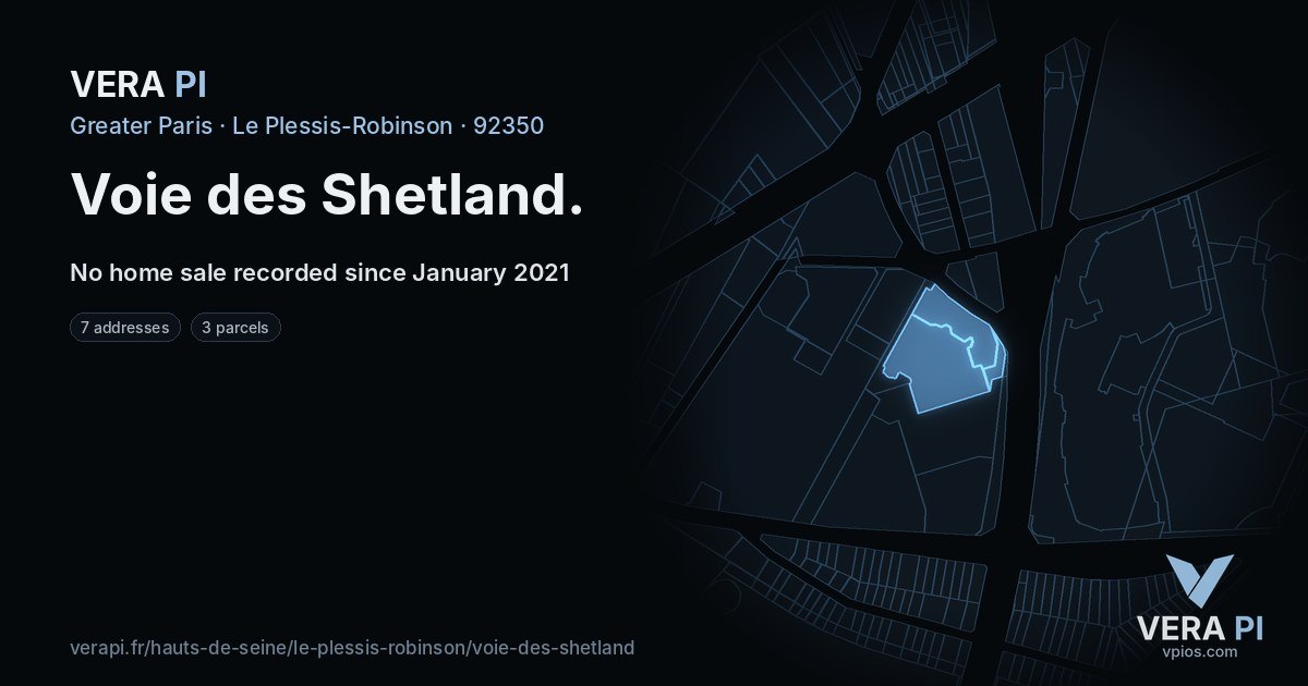 Voie des Shetland, Le Plessis-Robinson at night – every parcel coloured by the prices around it, the street's own parcels lit