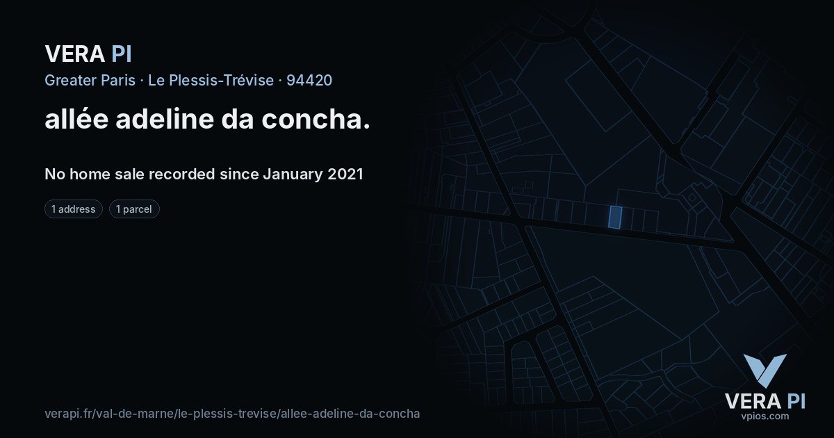 allée adeline da concha, Le Plessis-Trévise at night – every parcel coloured by the prices around it, the street's own parcels lit