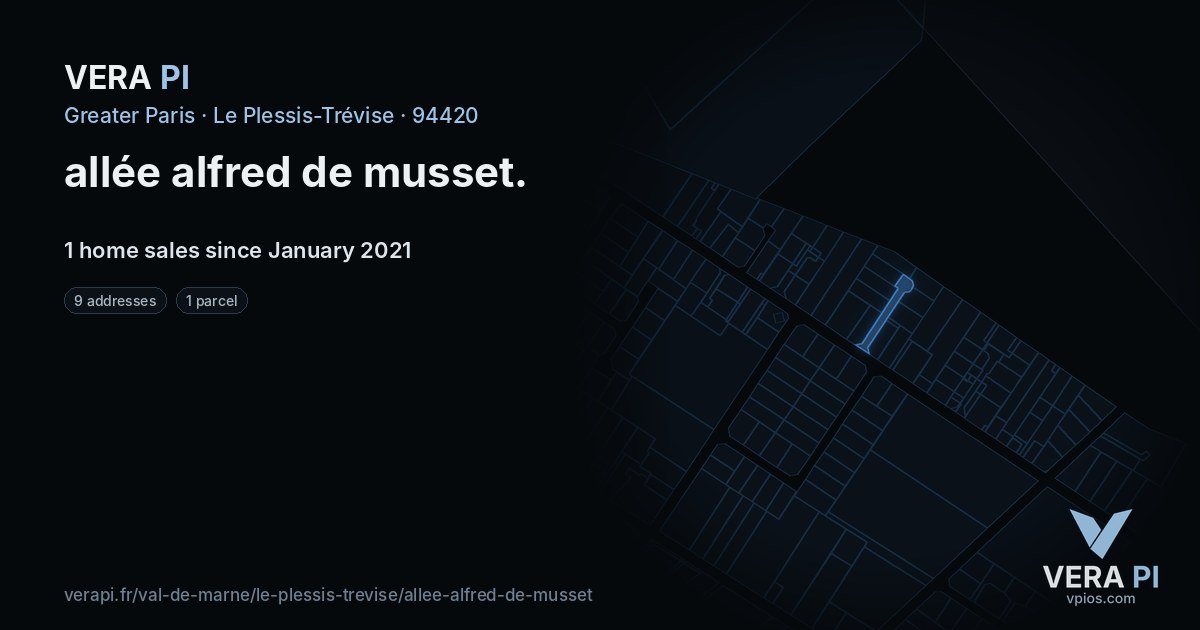 allée alfred de musset, Le Plessis-Trévise at night – every parcel coloured by the prices around it, the street's own parcels lit