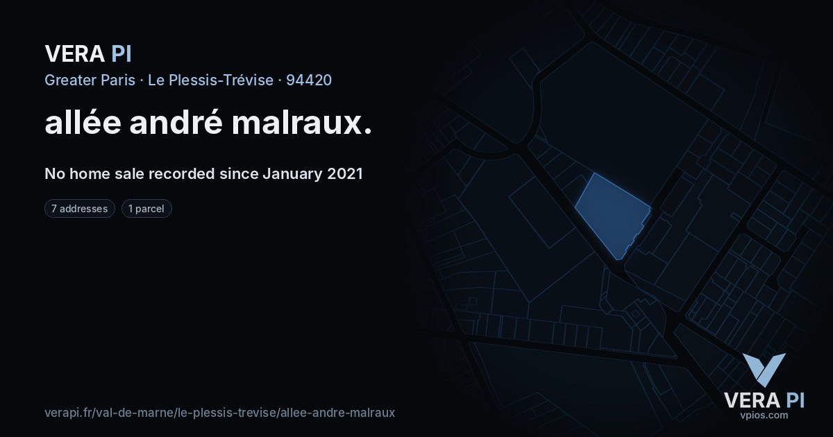 allée andré malraux, Le Plessis-Trévise at night – every parcel coloured by the prices around it, the street's own parcels lit