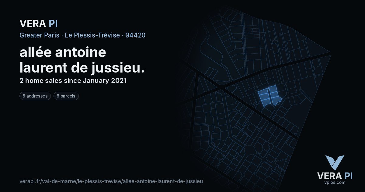 allée antoine laurent de jussieu, Le Plessis-Trévise at night – every parcel coloured by the prices around it, the street's own parcels lit