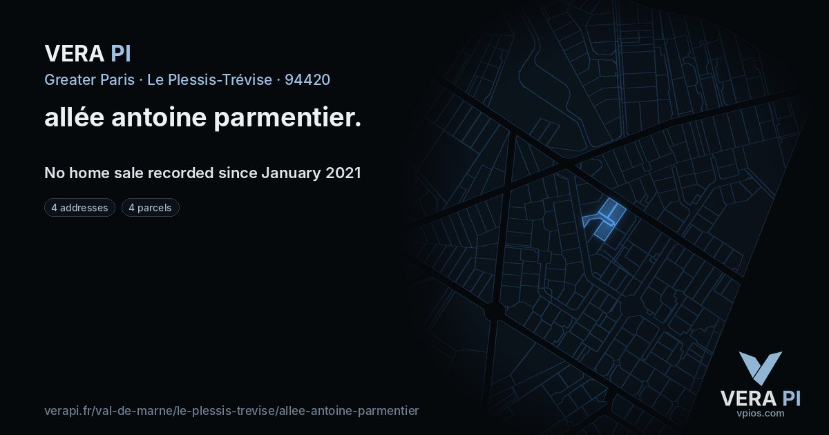 allée antoine parmentier, Le Plessis-Trévise at night – every parcel coloured by the prices around it, the street's own parcels lit