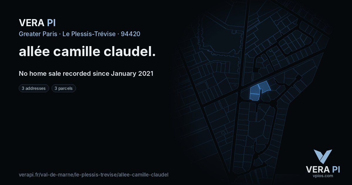 allée camille claudel, Le Plessis-Trévise at night – every parcel coloured by the prices around it, the street's own parcels lit