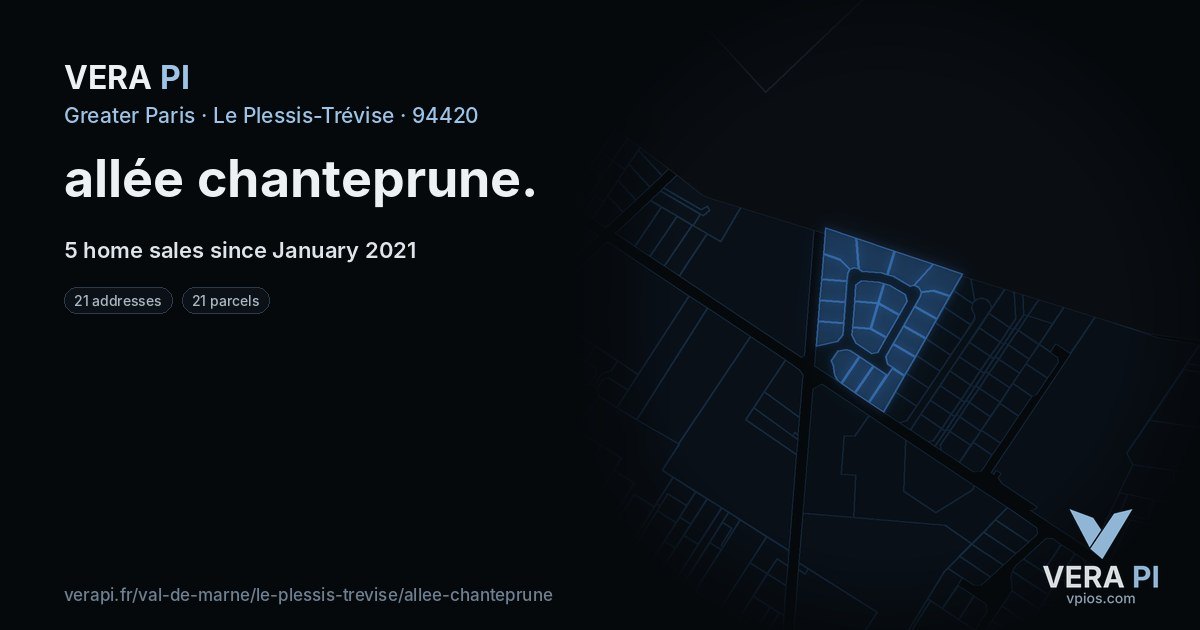 allée chanteprune, Le Plessis-Trévise at night – every parcel coloured by the prices around it, the street's own parcels lit