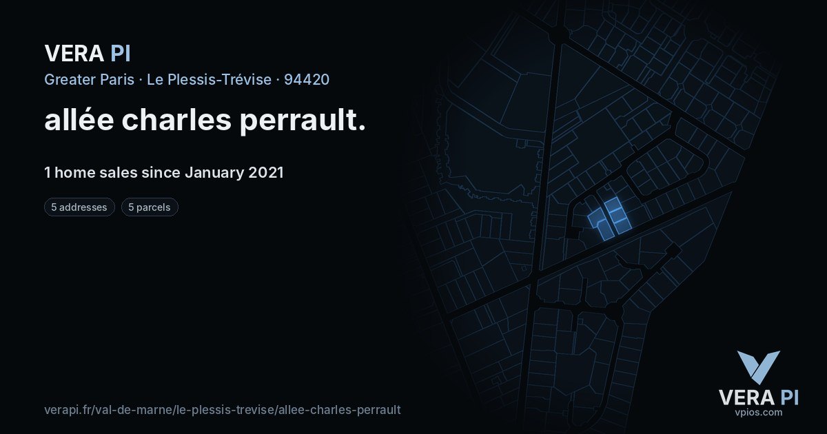 allée charles perrault, Le Plessis-Trévise at night – every parcel coloured by the prices around it, the street's own parcels lit