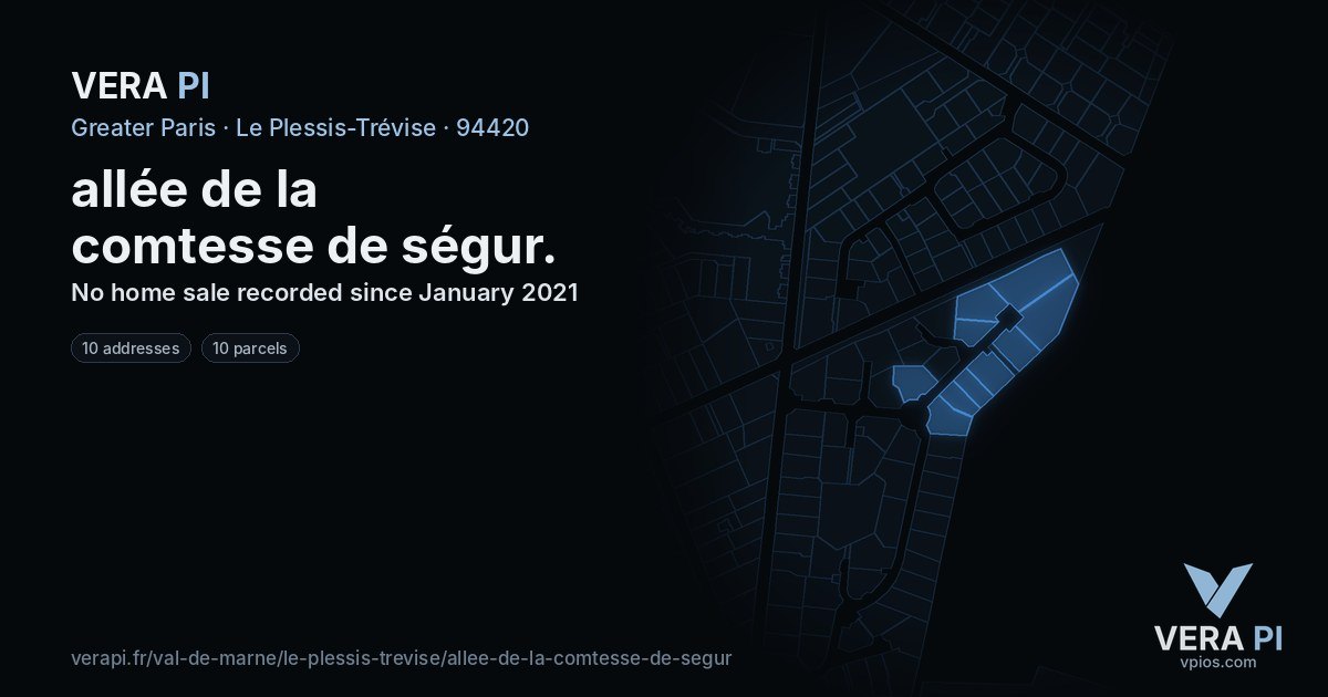 allée de la comtesse de ségur, Le Plessis-Trévise at night – every parcel coloured by the prices around it, the street's own parcels lit