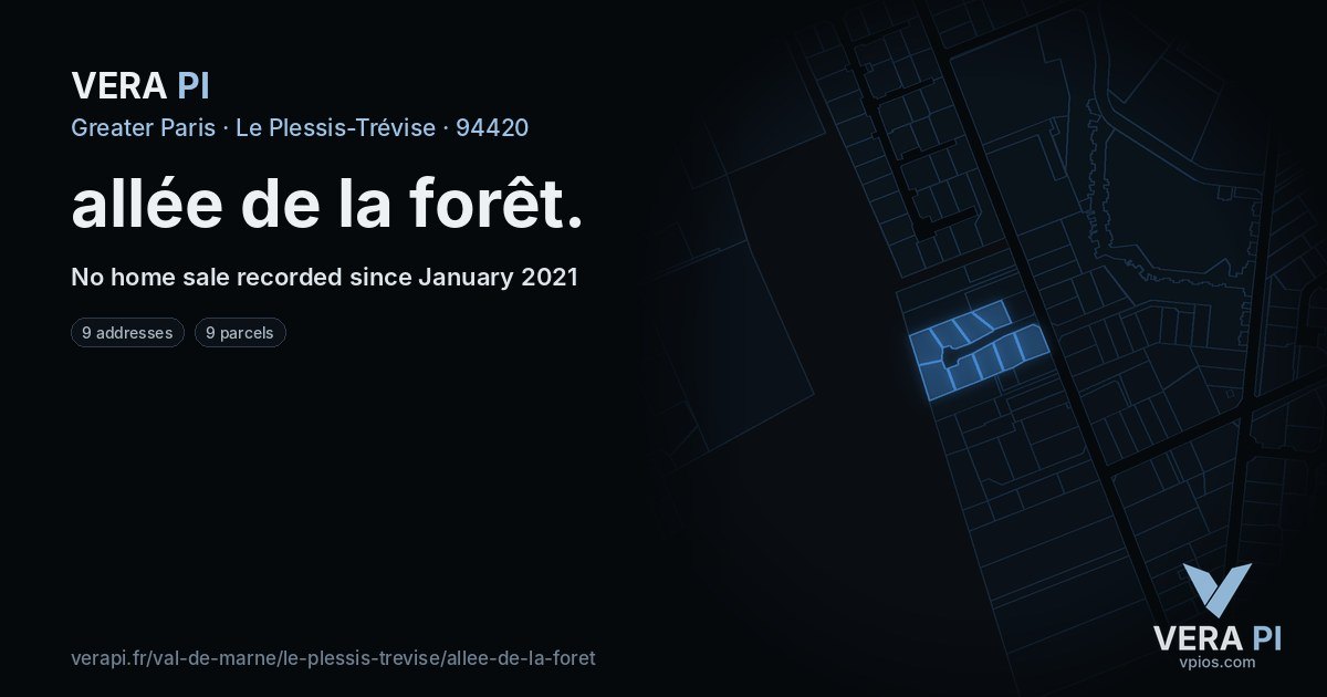 allée de la forêt, Le Plessis-Trévise at night – every parcel coloured by the prices around it, the street's own parcels lit