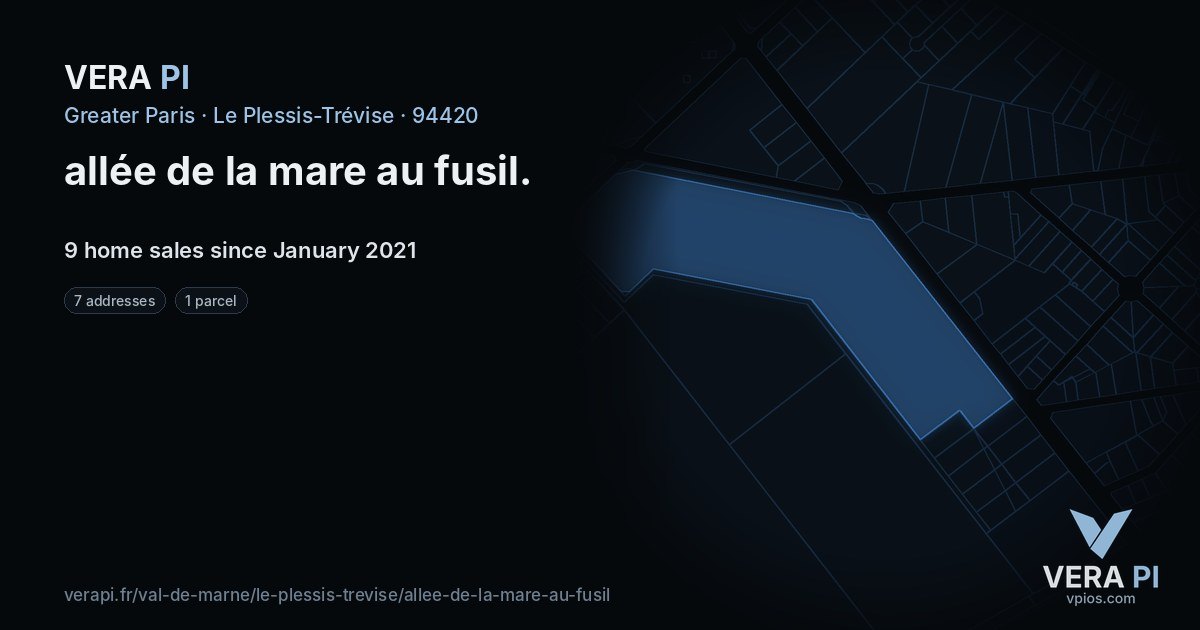 allée de la mare au fusil, Le Plessis-Trévise at night – every parcel coloured by the prices around it, the street's own parcels lit