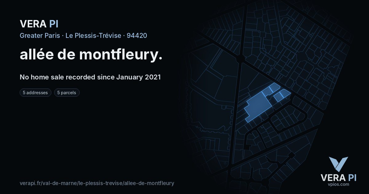 allée de montfleury, Le Plessis-Trévise at night – every parcel coloured by the prices around it, the street's own parcels lit